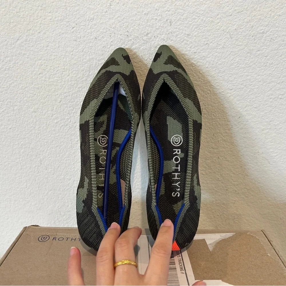 Rothy's The Point Flats in Olive Camo, Size 7, New in Box